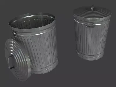 Metal Trash Can Low-poly 3D model