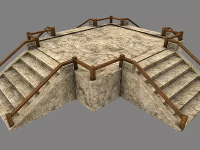 Stairs stone staircase with metal railings Low-poly 3D model