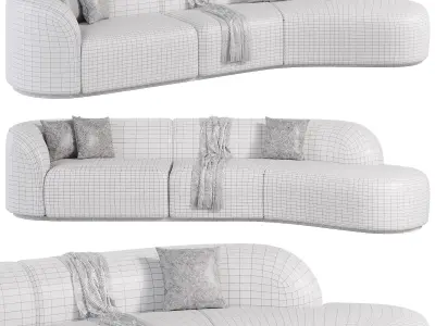  Curved White Sectional Sofa Upholstered   Low-poly 3D model