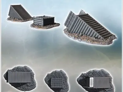 Fallen shipping containers lying on rocky ground partially burie 3D print model