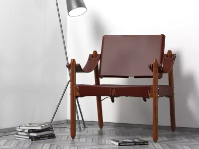 Veranda leather and wood chair 3D model