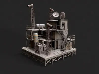 Post Apo Wooden Platform Structure 3 Low-poly 3D model