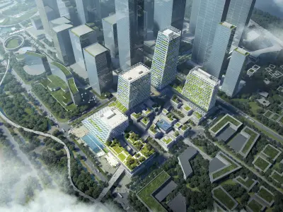 Waterfront Eco Business District with Green Office Towers 3D model