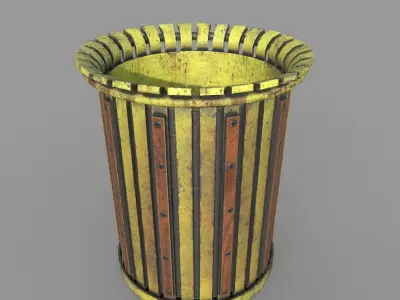 PBR Yellow Metal Trashbin Low-poly 3D model