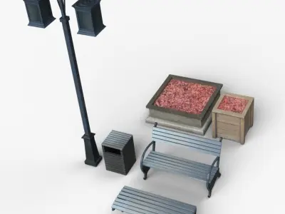 Park objects Low-poly 3D model