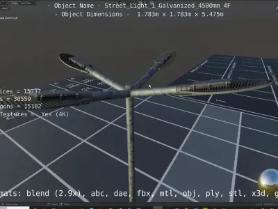 Street Light 1 Galvanized 4500mm 4F Low-poly 3D model
