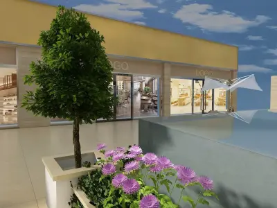 Restaurant Street with Patio Sets and Greeneries 3D model