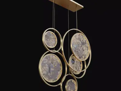 Moon Collection chandelier with gold circles hanging from it 3D model