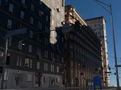 City street with realistic buildings and cityscape 3D model