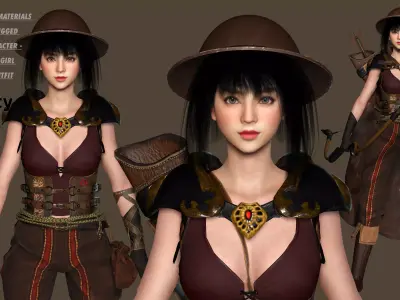 AAA 3D FANTASY GIRL CHARACTER - MIZUKI THE ADVENTURER 02 Low-poly 3D model