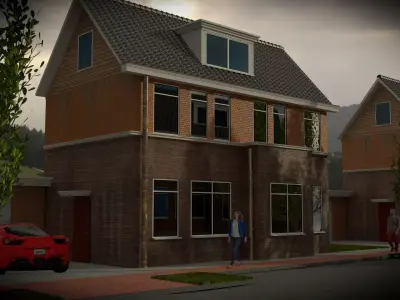 Exterior house scene Low-poly 3D model