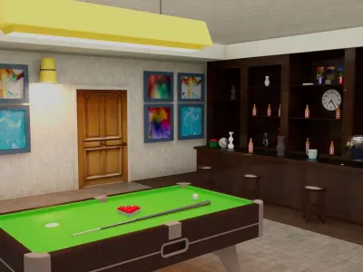 Pool table interior set Low-poly 3D model