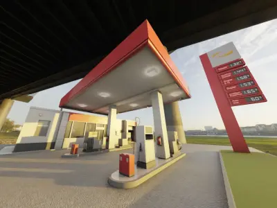Gas Station Type-1 Remastered Low-poly 3D model