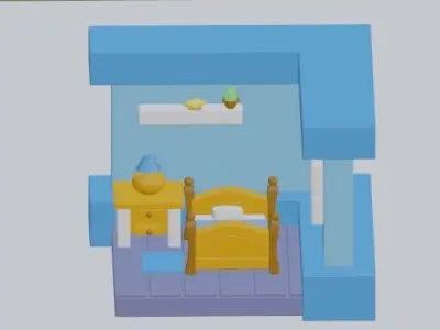 ISOMETRIC BEDROOM HUSE LOW-POLY Free low-poly 3D model