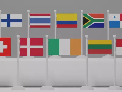 Flag and Pole Collection 3 Low-poly 3D model