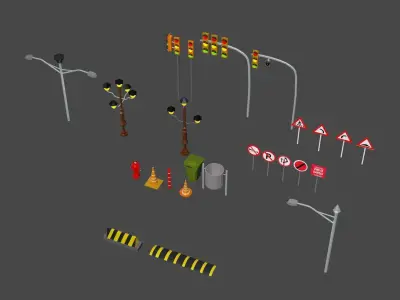 Road Assets Pack Low-poly 3D model