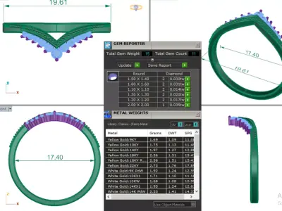 Elegant Crown V Curve Diamond Ring 3D print model