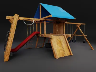 Playground Kids Games Exterior - Wooden Outdoor 3D Model PBR Low-poly 3D model purchase