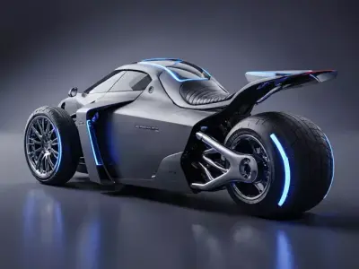 Sleek Futuristic Motorcycle with Luminous Blue Accents 3D model