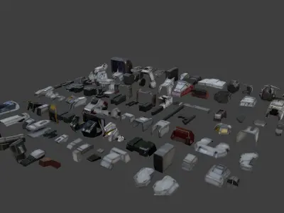 100 mech kitbash for  mech-robot Low-poly 3D model