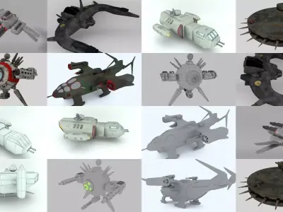 Light spaceships collection 3D Model Pack
