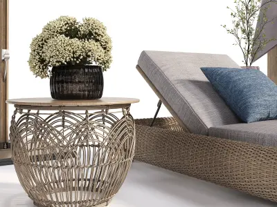 Lounger with Cantilever Umbrella 3D model