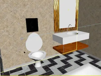 Bathroom with checkered floor Low-poly 3D model