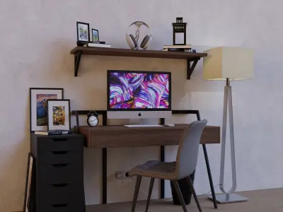 Modern Minimalist Workspace Low-poly 3D model