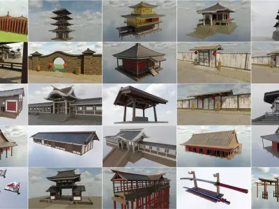 Asian Collection japanese pagoda 3D Model Pack