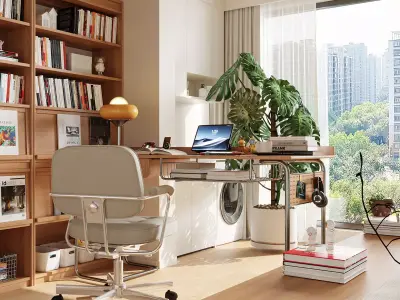 Nordic living room and study 3D model 3D model