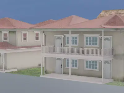 Small Town Row Buildings Pack 3D Model Low-poly 3D model