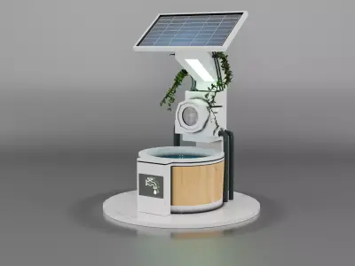 Solarpunk Futuristic Water Station Game Ready Low-poly 3D model