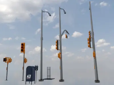 New York Traffic Lights and Props Low-poly 3D model
