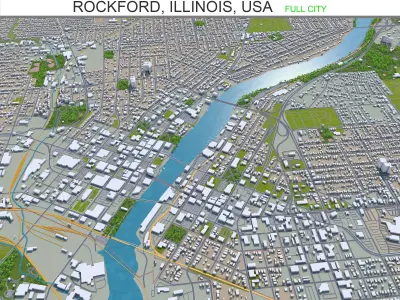 Rockford Illinois USA 35km Low-poly 3D model