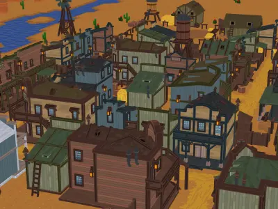 Western Town - Pixel Series Low-poly 3D model