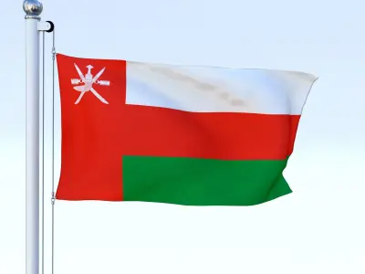 Animated Oman Flag Low-poly 3D model