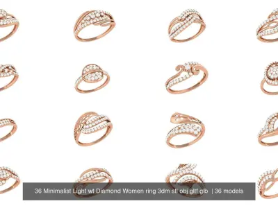 36 Minimalist Light wt Diamond Women ring 3dm stl obj gltf glb  3D Model Pack