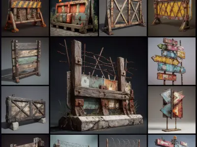Post Apocalyptic Signage and Barricades Pack 3D model
