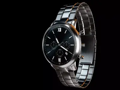 Executive Chronograph Watch - Stainless Steel Black - PBR 4K 3D model