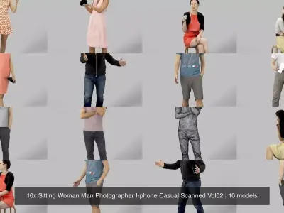 10x Sitting Woman Man Photographer I-phone Casual Scanned Vol02 3D Model Pack