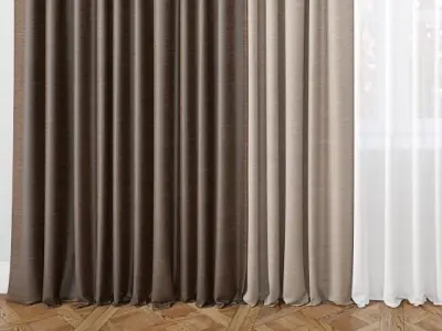 Curtain curtains with wooden floor 3D model