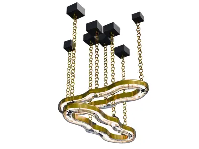 Gold chain pendant lamp for classic style interiors Low-poly 3D model