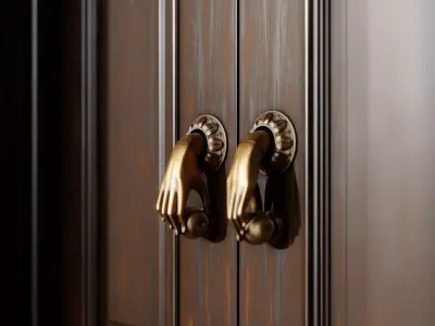 A doorknob shaped like a human hand Low-poly 3D model