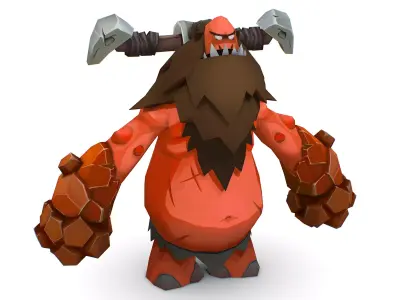 Red Giant Golem Troll Snowman Viking Warrior Iceman Low-poly 3D model
