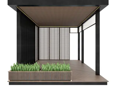 Pergola outdoor gazebo with wooden floor 3D model