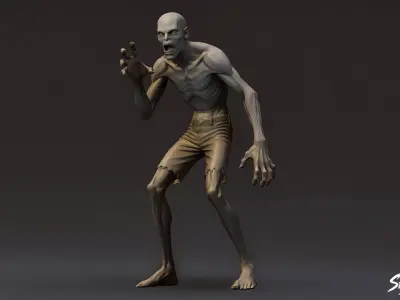Zombie Statue Snarl Pose Low-poly 3D model