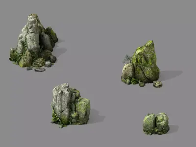 Covered with moss - stone 02 3D model