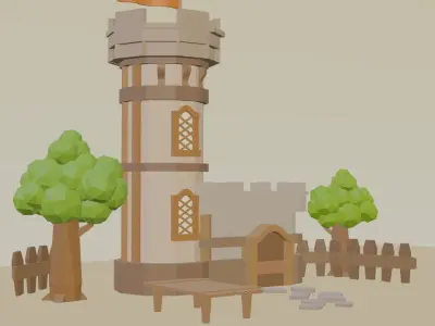 Small village castle Low-poly 3D model