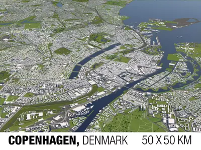Copenhagen Denmark 50x50km 3D City Map 3D model