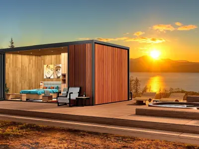  beach hut tiny house vacation house with hot tub 3D model